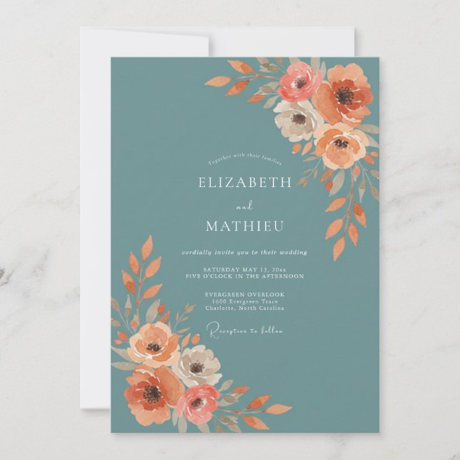Invitation Mariage Poppy Slate Sarcelle (Devant)