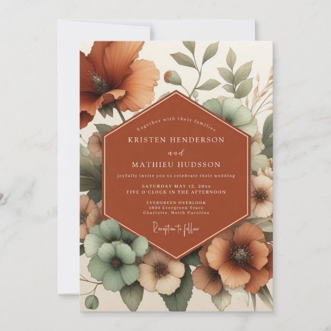 Invitation Mariage Poppy Terracotta à l'aspect peintre (Devant)