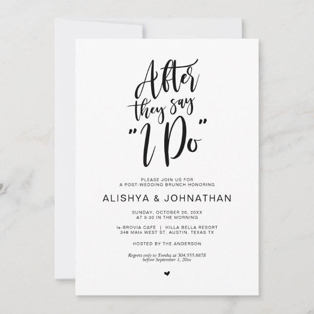 Invitation Mariage post Brunch, rustique noir Script (Devant)