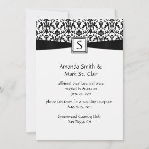 Invitation Mariage postal noir blanc Damask