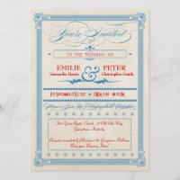 Mariage poster vintage rouge, blanc et bleu