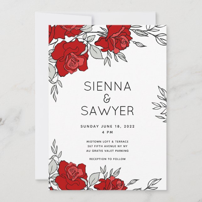 Invitation Mariage Posy de Roses Rouges (Devant)