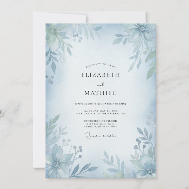 Invitation Mariage Poudré Azur Eucalyptus Émut (Devant)