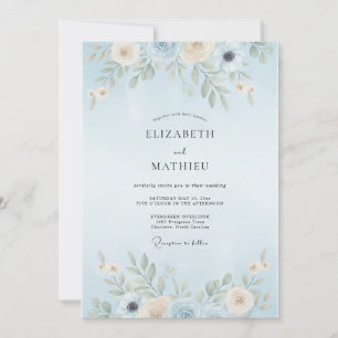 Invitation Mariage Poudre Azur Feuillu