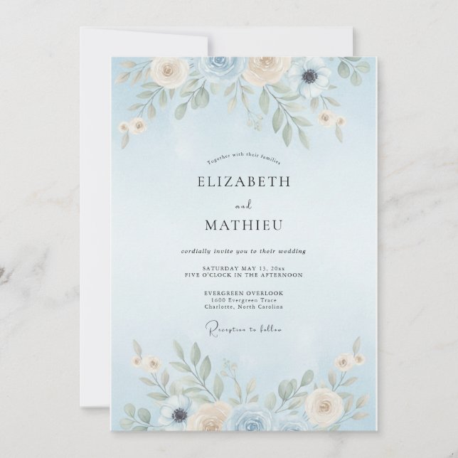Invitation Mariage Poudre Azur Feuillu (Devant)