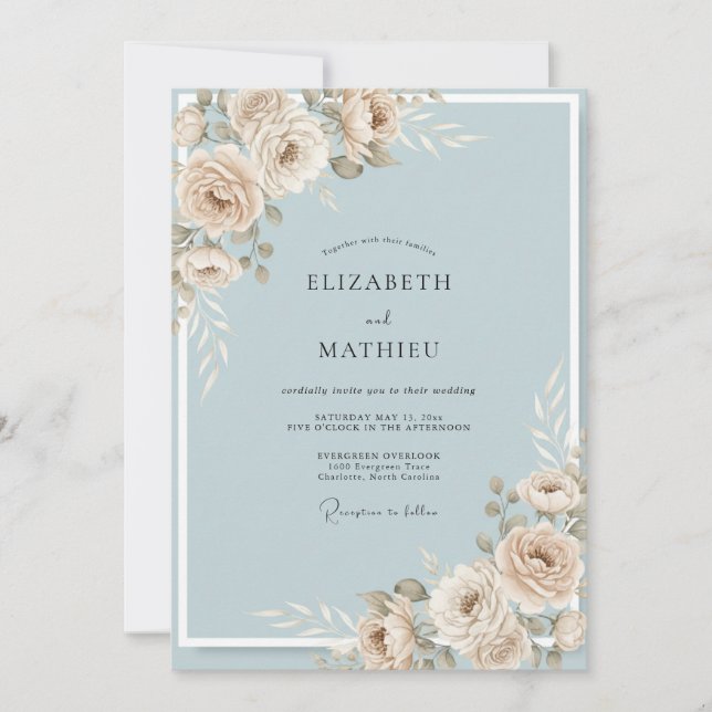 Invitation Mariage Poudre Bleu Rose Poussiéreuse (Devant)