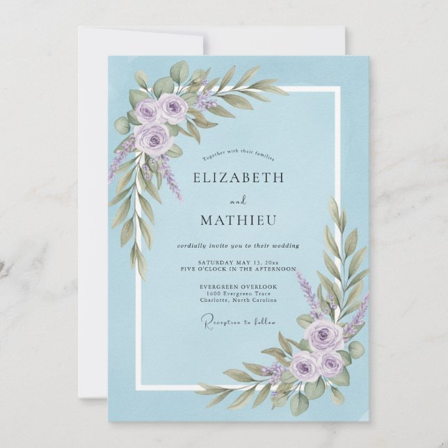 Invitation Mariage Poudre d'Améthyste Feuillu (Devant)