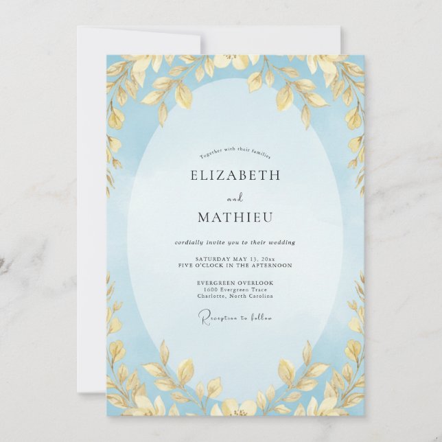 Invitation Mariage Poudre Doré Feuillu (Devant)