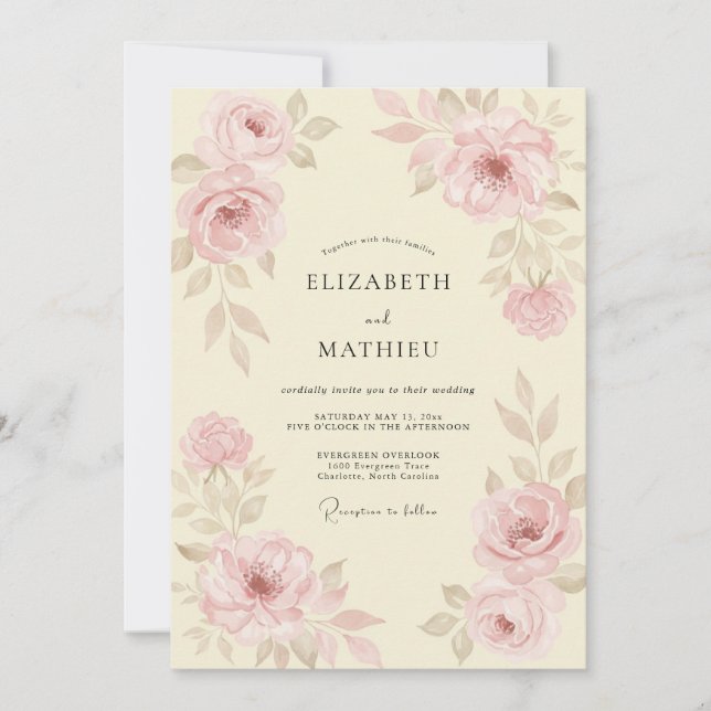 Invitation Mariage Poudré Mauve Champagne Peint (Devant)
