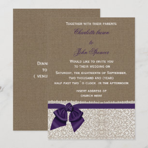 Invitation Mariage pourpre Burlap et dentelle