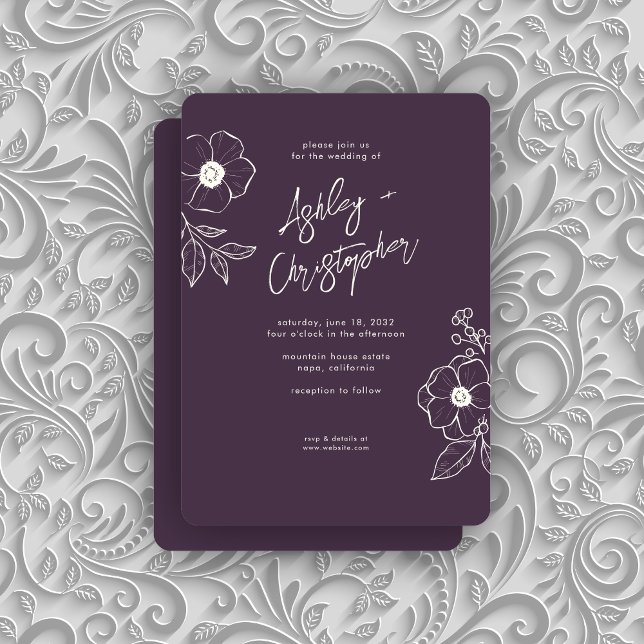 Invitation Mariage pourpre de plante végétale végétale végéta (Créateur téléchargé)
