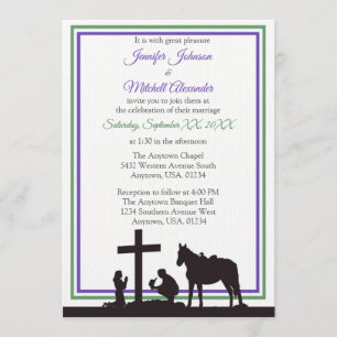 Invitation Mariage pourpre et vert de prière de cowboy et de