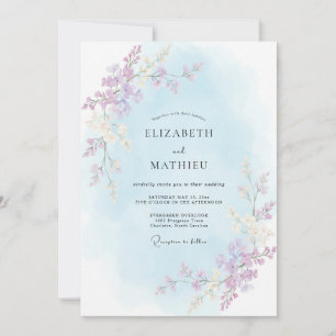 Invitation Mariage Poussière de Pervenche et Vigne Lilas