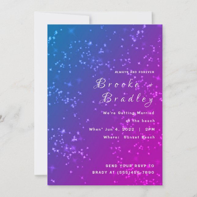 Invitation Mariage Poussière d'Étoiles Bleu Rose (Devant)