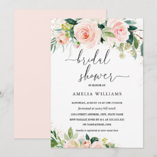 Invitation Mariage poussière d'or pêche florale