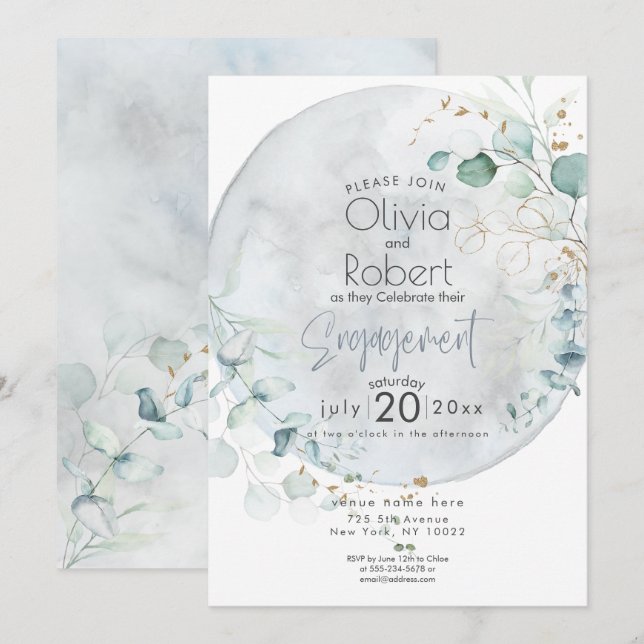 Invitation Mariage | Poussiéreux Bleu Au-Delà de la Lune d'Am (Devant / Derrière)