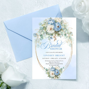 Invitation Mariage poussiéreux bleu romantique pivoines eucal