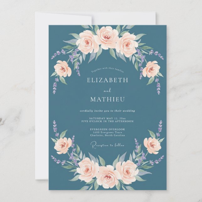 Invitation Mariage poussiéreux de pêche en acier (Devant)