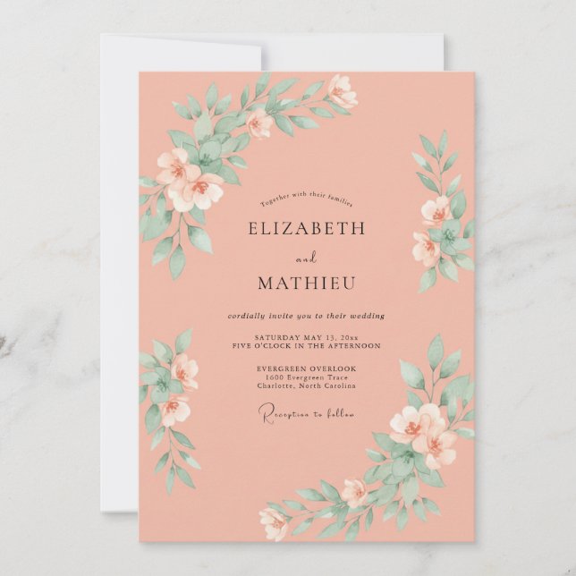 Invitation Mariage Poussiéreux Eucalyptus Abricot (Devant)