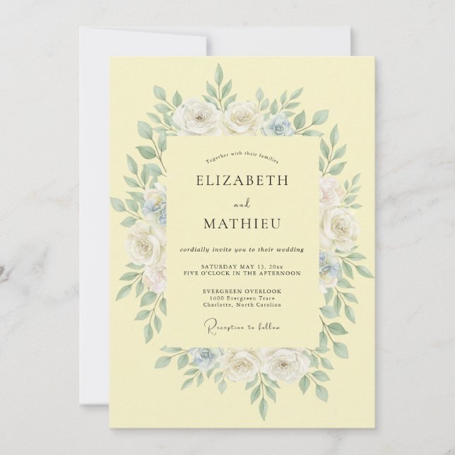 Invitation Mariage Poussiéreux Eucalyptus Jaune Pâle (Devant)