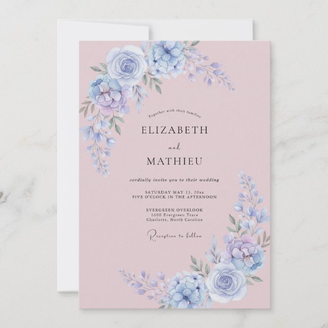 Invitation Mariage Poussiéreux Pervenche Pétale Mauve (Devant)