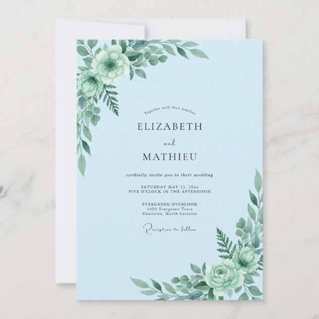 Invitation Mariage Powder Aqua Eucalyptus (Devant)