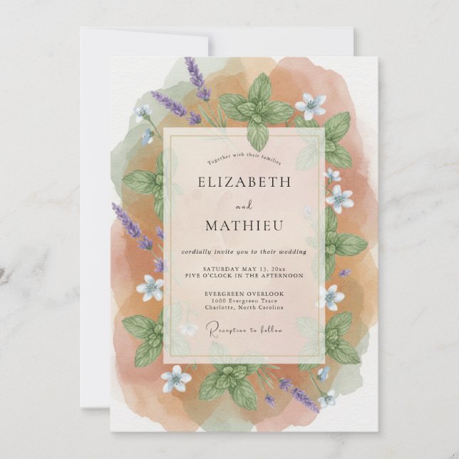 Invitation Mariage Prairie Biologique Abricot (Devant)