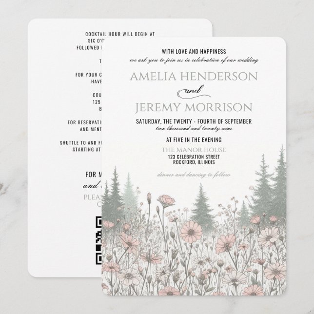Invitation Mariage Prairie de la Forêt (Devant / Derrière)