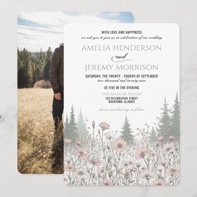 Invitation Mariage Prairie de la Forêt (Devant / Derrière)