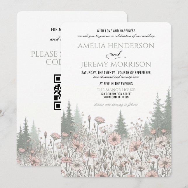 Invitation Mariage Prairie de la Forêt (Devant / Derrière)