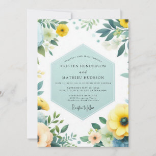 Invitation Mariage Prairie de sarcelle et canari