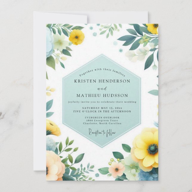 Invitation Mariage Prairie de sarcelle et canari (Devant)