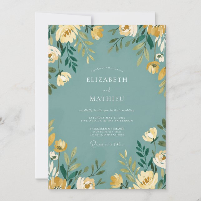 Invitation Mariage Prairie Fleur Teal (Devant)