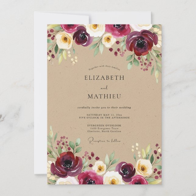 Invitation Mariage Prairie Fleurie Bourgogne (Devant)