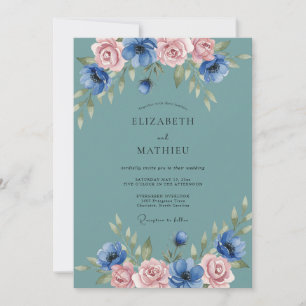Invitation Mariage Prairie Fleurie de Bleu Turquoise