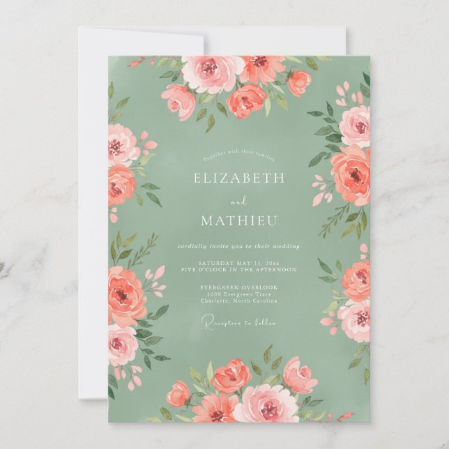 Invitation Mariage Prairie Fleurie de Corail (Devant)