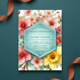 Invitation Mariage Prairie Florale Corail