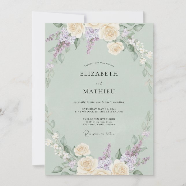 Invitation Mariage Prairie Luxuriante Vert Sauge (Devant)