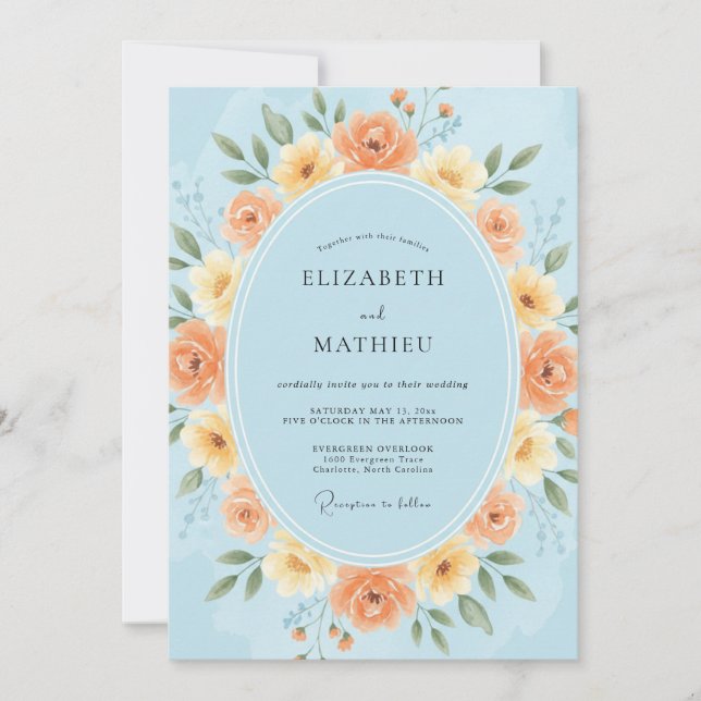 Invitation Mariage Prairie Radieuse Bleu Clair (Devant)