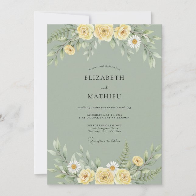 Invitation Mariage Prairie Radieuse Vert Sauge (Devant)