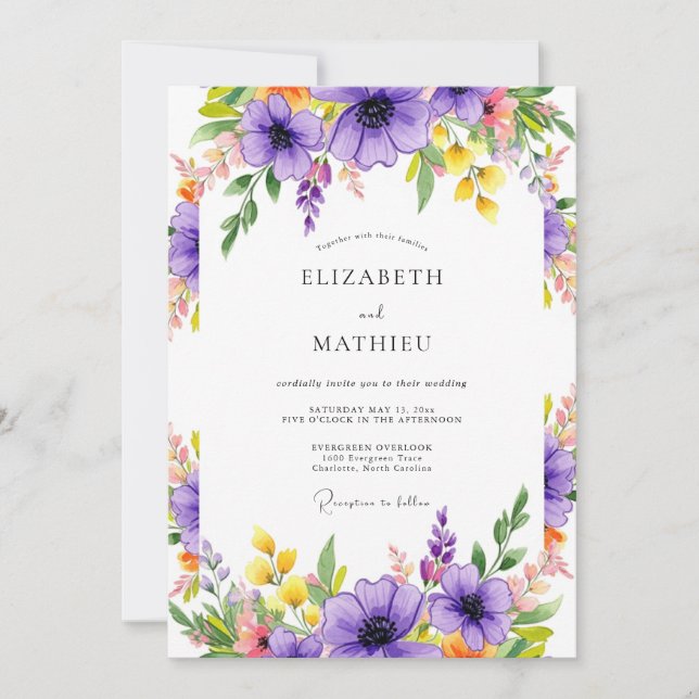 Invitation Mariage Prairie Radieuse Violette (Devant)