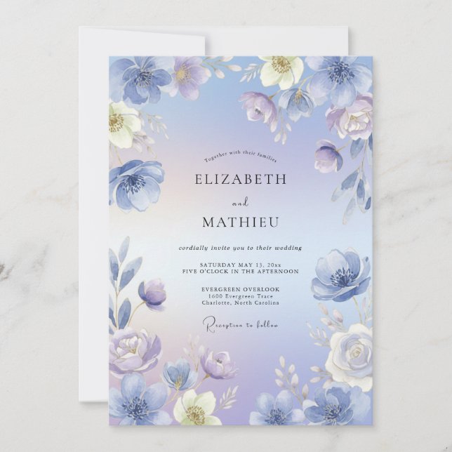Invitation Mariage Prairie Sérène Pervenche (Devant)