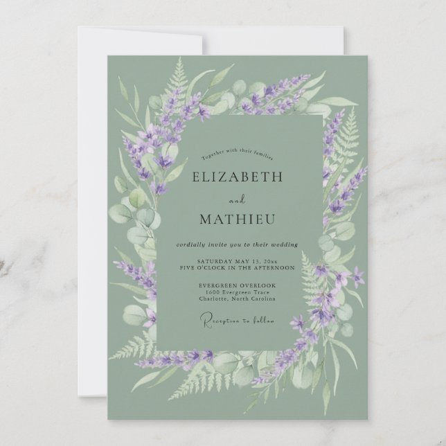 Invitation Mariage Prairie Verdoyante Vert Sauge (Devant)