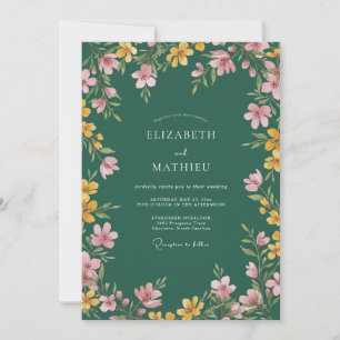 Invitation Mariage Prairie Vibrante Vert Émeraude