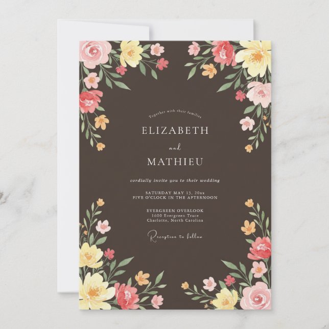 Invitation Mariage Prairie Vivide Brun au Chocolat (Devant)