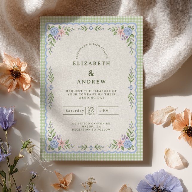 Invitation Mariage Prépa à l'Hydrange Gingham Vert (Créateur téléchargé)