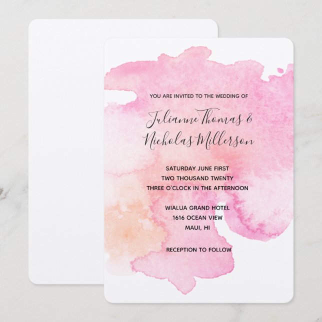 Invitation Mariage Pretty Rose Peach Aquarelle Invite (Devant / Derrière)
