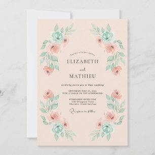 Invitation Mariage printanier aéré au corail et à la menthe