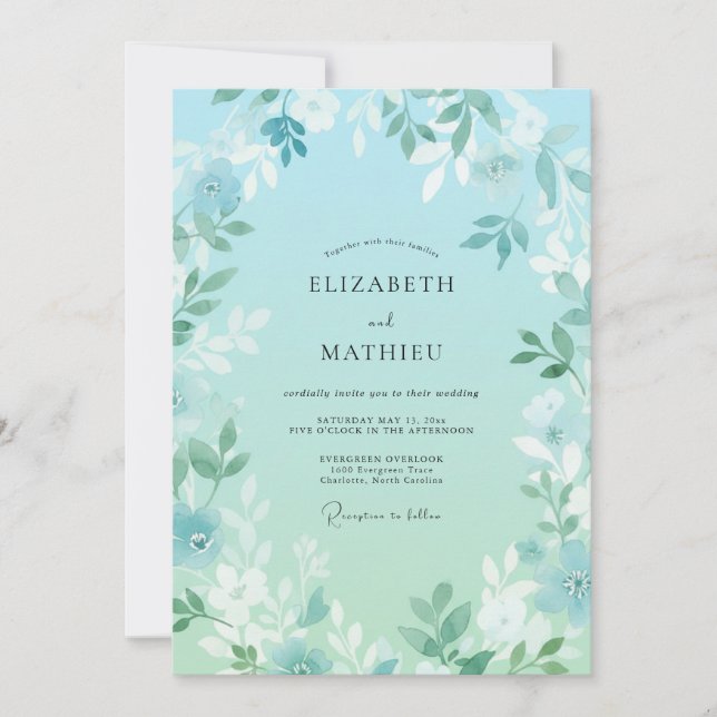 Invitation Mariage printanier aéré au Seafoam (Devant)