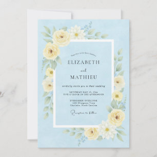 Invitation Mariage printanier aéré bleu barbeau